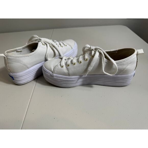 Keds womens sneakers white platform canvas Cheetah print insoles & gold  Sz 6.5 - Picture 7 of 10